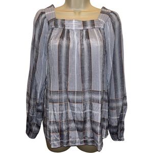 Lauren Conrad Blue Square Neckline Plaid Blouse Size XS